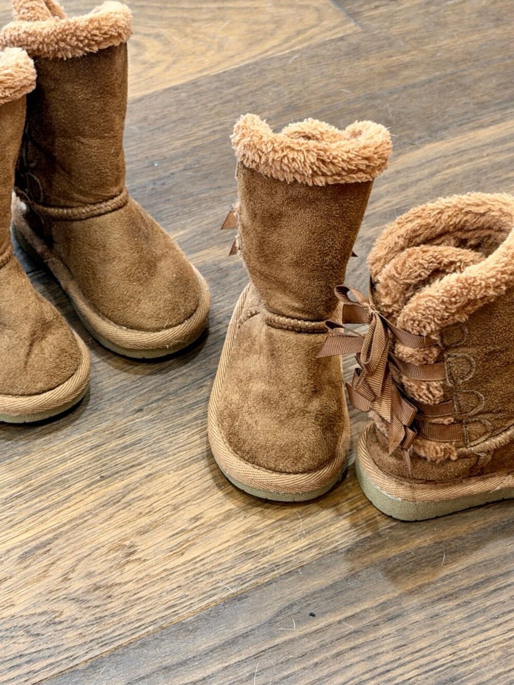 Toddler Size 5 Tan Faux Suede Boots with Bow Detail
